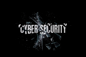 Large cyber secuity text glass smashing