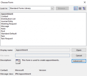 Outlook Default Forms