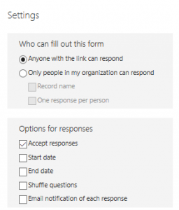 Microsoft Forms Settings
