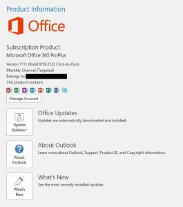 Office 365 update subscription version